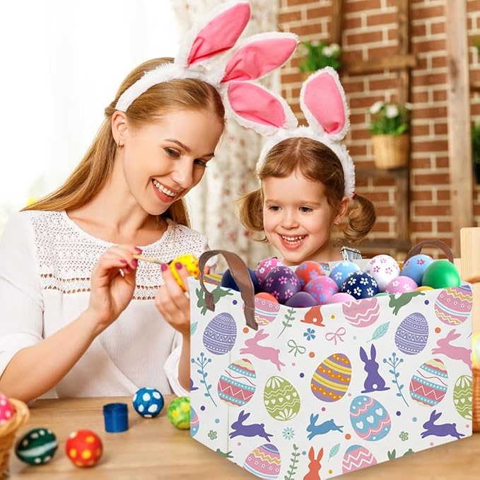 FXOLCSHE Rectangular 3pack Easter basket,Easter basket empty,Kids Toy Storage Basket for baby Bedroom,Toy Gift Organizerm,Kids Storage Bin,Easter gift box(Cute Easter egg)