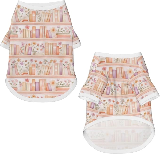 Bookshelf Dog T Shirt Dogs Cats Cotton Shirts Short Sleeve Clothes Soft Stretchy Pet Costume Doggy Outfit Pullover Jumper Puppy Sweatshirt Small