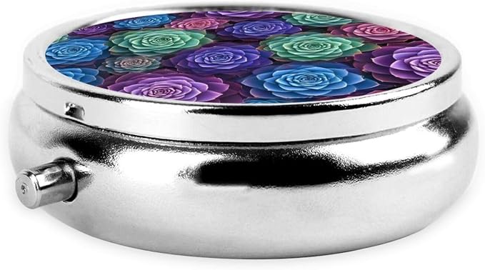 Purse Pill Holder, Cactus Succulent Plants Pattern Round Waterproof Organizer, Compact Case for Vitamins, Travel Pill Box Pocket Use for Active Lifestyles