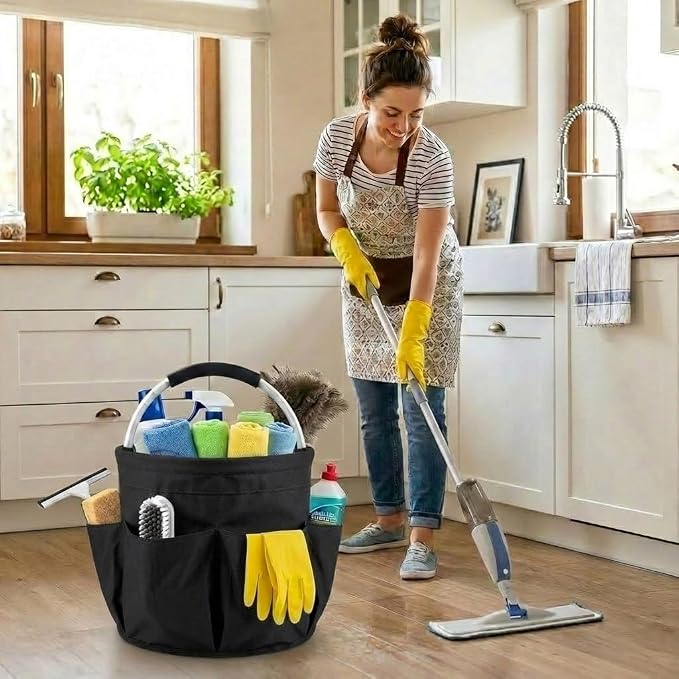 Foldable Cleaning Organizer Caddy With Handle 17L Large Cleaning Supplies Organizer 600D Oxford Portable Organizer Bucket With 6 Pockets for Home Bathroom Garden Garage Bedroom