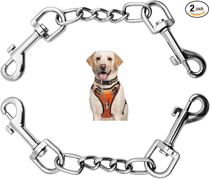 Dog Collar Safety Clip, 2 Pack Metal Clasp Double Ended Connector Prong Chew Dog Collar Clip Prong Collar Pet Harness Collar Connector Leash Necklaces Dog Strap for Dog Harness