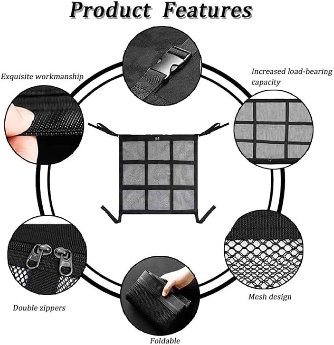 Dog Car Barrier for VW Caddy 2003-2020, Pet Net Organizer | Front Rear Seat Mesh Divider | Breathable Safety Partition | Travel Fence Adjustable Straps | Storage Pockets | Secure Hook