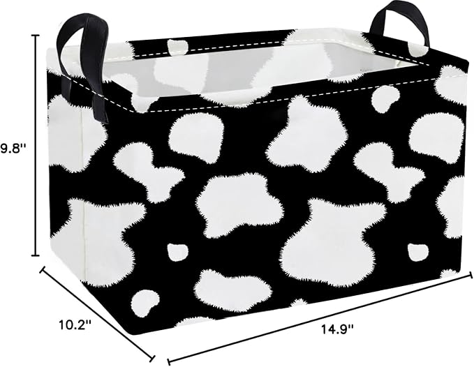 Essme Rectangular Cow Basket,Kids Storage Bins Organizer with Handles for Farm Room Decor, Gift Basket,Shelf Basket.(Cow)
