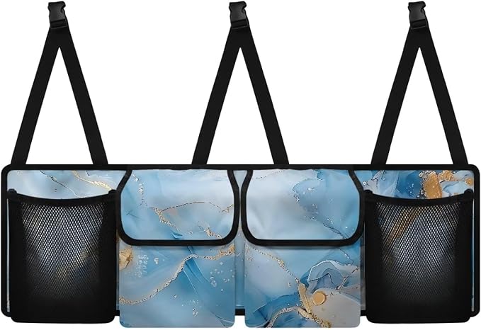 Dreaweet Blue Marble Print Car Trunk Organizer for Sedan Collapsible Car Organizers and Storage with 4 Pockets Hanging Back Seat Organizer Car Storage Accessories Interior for Women Men