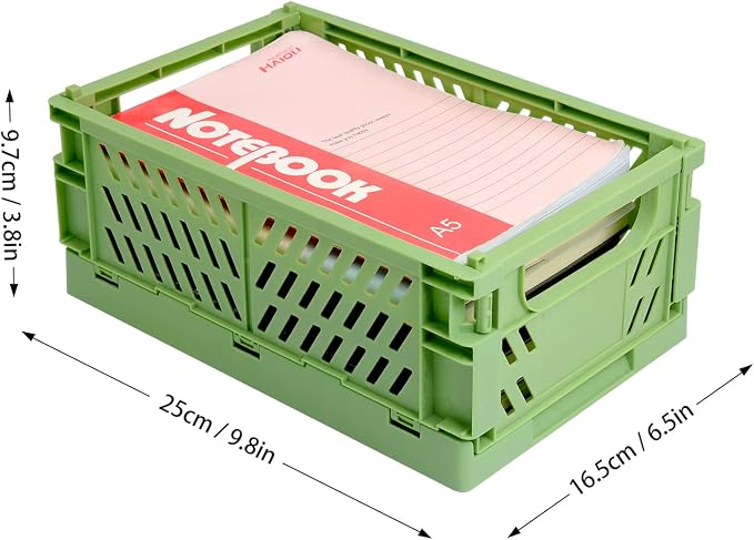4 Pack Pastel Crates for Storage, Plastic Folding Basket, Colorful Small Storage Containers for Bedroom Office Classroom Bathroom Desktop Drawer Organizer Decor (9.8x6.5x3.8inch)