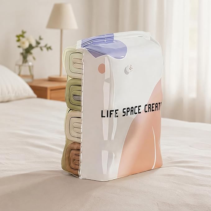 2PCS Vacuum Storage Bags No Pump Or Air Extractor Compression Bag Sealer Clothing Organizer Spaces Saver for Blanket Comforters Pillow Clothes (M) (2pcs M)