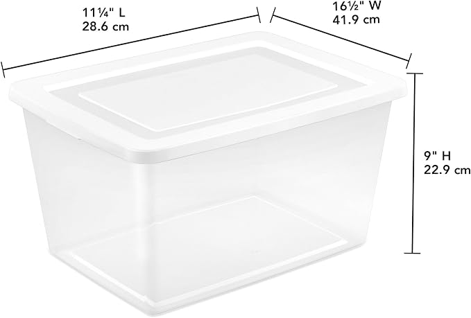 Sterilite Clear Storage Box Stackable Tote, 58 Quart, 32-Pack | Clear Plastic Container with Secure Snapping Lids for Home and Office Organization, White