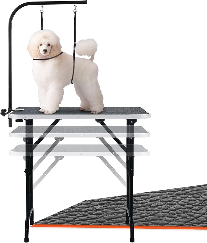 LEIBOU 36-inch Height Adjustable(23''~33.8'') and Foldable Pet Dog Grooming Table with Grooming Arm & 2 Noose for Dog Cat Pet Grooming Maximum Capacity Up to 260lbs