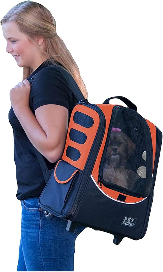 Pet Gear I-GO2 Roller Backpack, Travel Carrier, Car Seat for Cats/Dogs, Mesh Ventilation, Included Tether, Telescoping Handle, Storage Pouch, 2 Models, Available 12 Colors