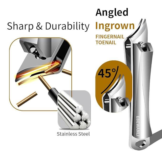 EBEWANLI Ingrown Toenail Clippers, Pointed Stainless Steel Nail Clippers for Hangnail or Ingrown Toenails Removal, Slant Blade Ingrown Toenail Tool for Feet, Almond Nail Clippers for Acrylic Nail Tips