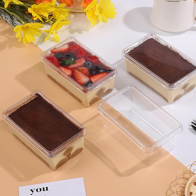 Hemobllo 10-Pack Clear Cake Boxes Transparent PET Treat Boxes for Tiramisu | 4.52 x 2.75 x 1.77 In dessert boxes with lid for tiramisu, mousse and cookies for bakery packaging and takeout
