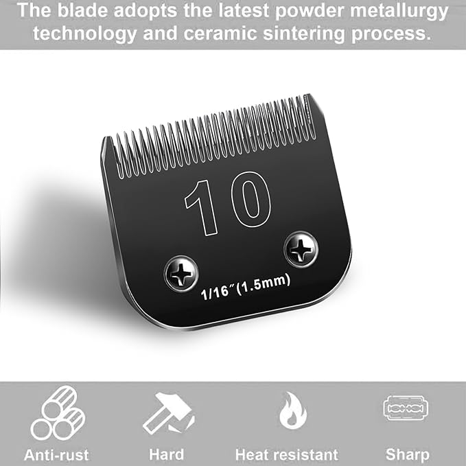 Audoc 10 Blades Dog Grooming Blades Compatible with Andis/Oster A5/Wahl KM-10 Series Dog Clippers,Detachable Clipper Replacement Blade (6PCS Black-#10+30+40+4FC+5FC+7FC)