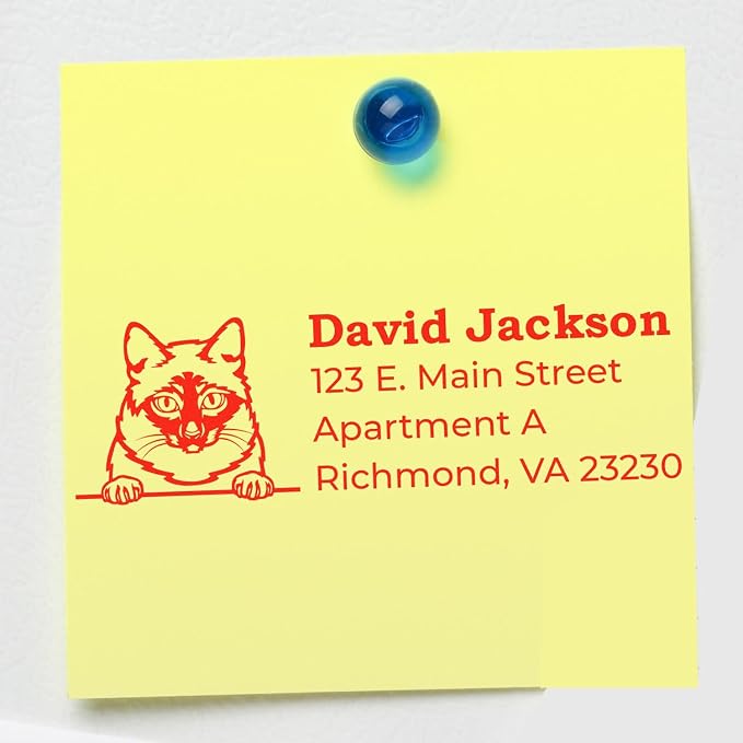Mekong Bobtail Address Stamp, Cat Return Address Stamp, Duo Custom Hand Stamp for Pet Lovers, Personalized Mail Tool for Home Office