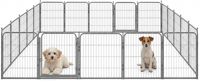 Dog Play Pen for Outdoor Use - 24'', 20 Panels for Small and Puppy Size Dogs - Portable Playpen Pet Fence for RV, Camping, and Yard - Heavy Duty Kennel w/Grey Rust Resistant Coating