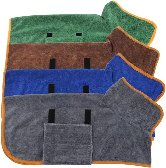 Dog Drying Coat Bathrobe Towel, Microfibre Material Fast Drying Super Absorbent Dog Bath Robe, Pet Quick Drying Moisture Absorbing with Adjustable Collar and Waist