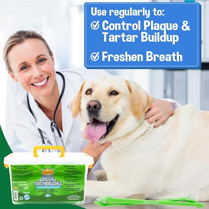 Bodhi Dog Dual-Headed Toothbrush for Dogs & Cats - Soft Bristles for Gentle Pet Dental Care - Puppy & Adult Teeth Cleaning - Easy-to-Use Design for Healthy Gums & Fresh Breath (100 Count)