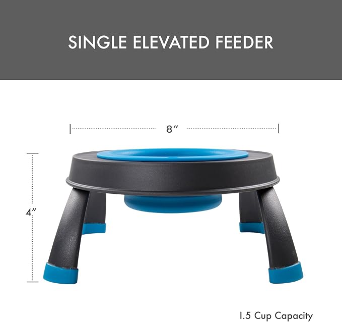 Dexas Pets Single Elevated Pet Feeder/Pet Bowl, I.5 Cup Capacity, Pro Blue, Small