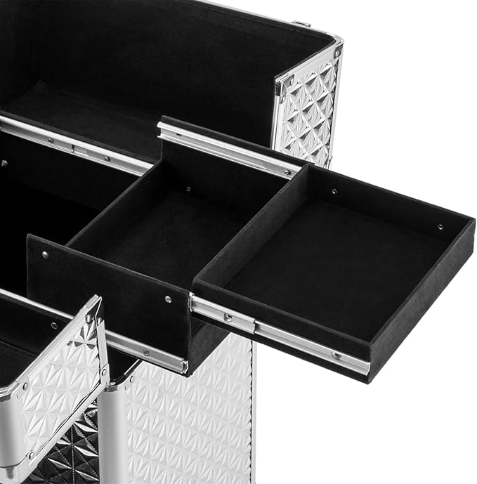 Makeup Rolling Case, Professional Rolling Nail Case Wheeled Manicure Storage Case Polish Organizer w/ Universal Wheels, Portable Adjustable Studio Travel Cart for Nail Technicians Hairstylist (Sliver)