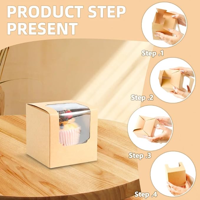 ihomecooker 25 Pcs Single White Cupcakes Containers Gift Boxes with Window Inserts Handle for Wedding Candy Boxes (25P-White)