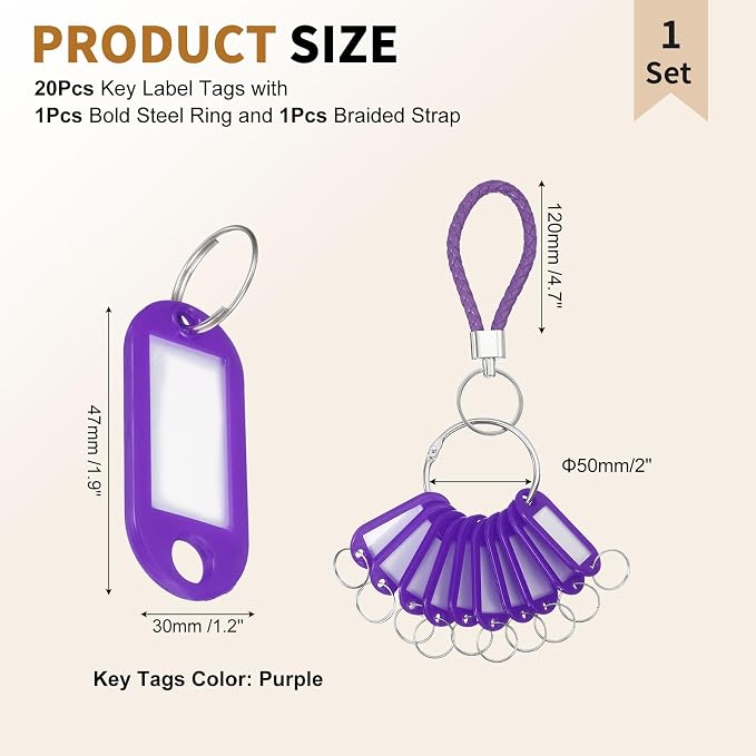 PATIKIL Key Tags with Labels, Key Organizer Keychain Markers Tags Holder with Bold Steel Ring and Braided Strap for Office