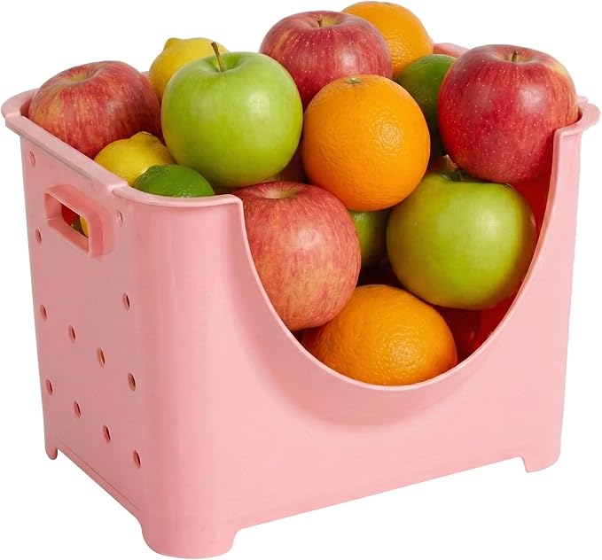 Basicwise Stackable Plastic Storage Container Stacking Bins, Pink (QI003215P)