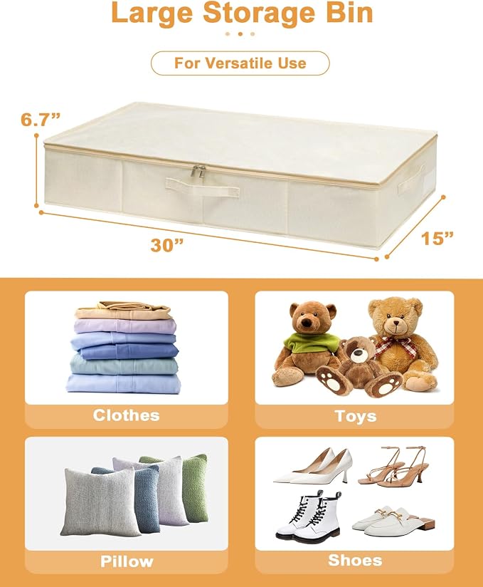 punemi Sturdy Under Bed Storage Box, Wedding Dress, 3Pack, Beige | Rigid Sides & Bottom, 50L Large Capacity for Evening Gowns & Heirlooms, Ideal for Closet, Shelf & Cabinet Storage