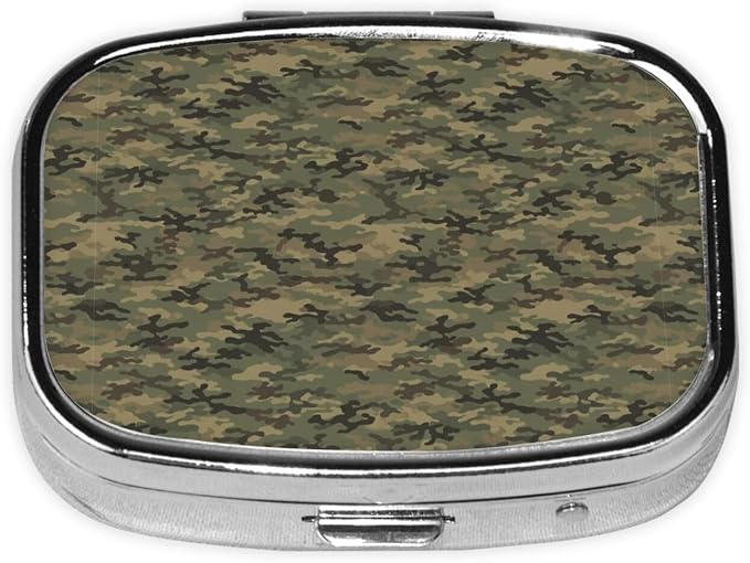 Portable Medicine Case Mini Pill Holder Vitamin Organizer Purse Pocket Essential Business Trip, Military Camouflage