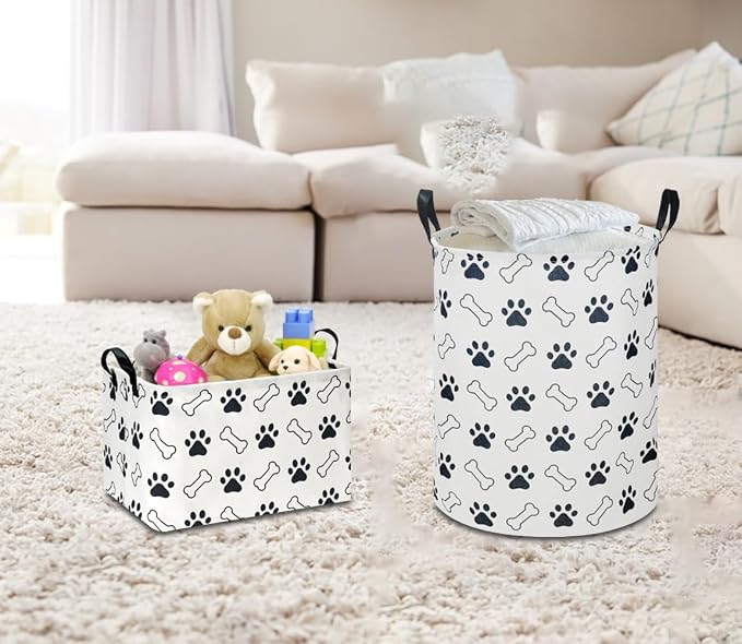 NTAOHAMPER Waterproof PE Coating Puppy Storage Bin with Handles,Doggy Collapsible Gift Basket,Kids Toys/Books Box,Room Decor(Paw)