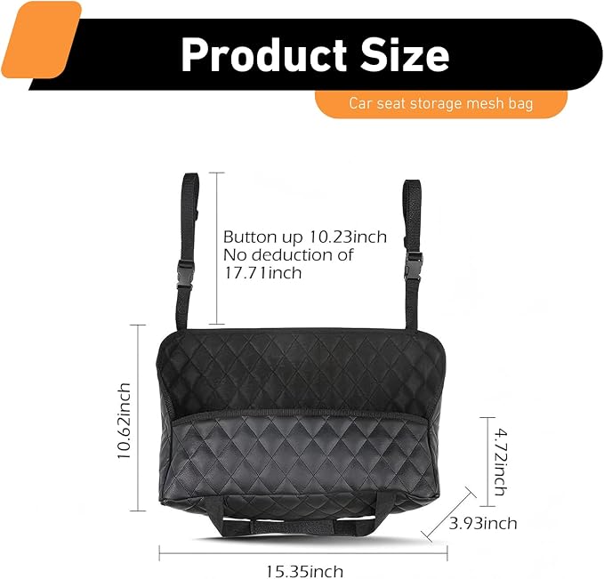 1 PC Car Purse Holder Between Seats, Front Seat Large Capacity Leather Storage Bag, Multi-functional Backseat Barrier Organizer, Auto Console Pocket, for Most Cars, Kids, Pets (Black #A)