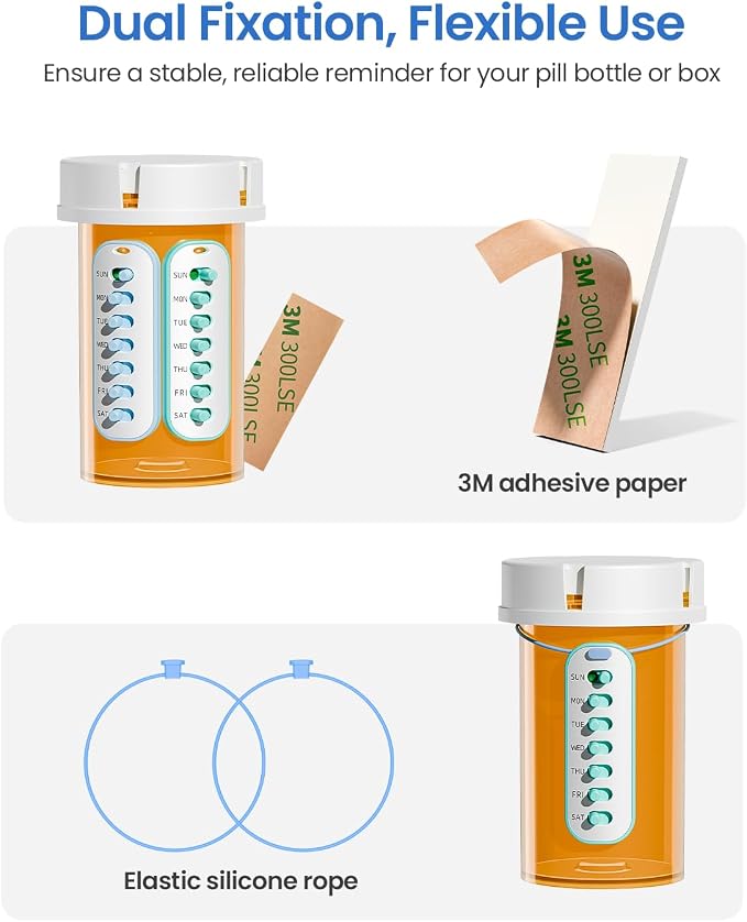 2 Pack Pill Reminder, Lanyad or Sticker, Twice Daily/Weekly Pill Tracker | 7 Day AM PM Weekly Medication Tracker for Elderly, No batteries Required，2 Times a Day Blue & Green