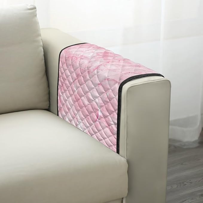 Sofa Arm Rest Covers Couch Arm Covers Stretch Armchair Cover Anti-Stain Sofa Slipcover Office Chair Armrest Protector for Armchair Furniture Protector Pink Marble