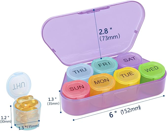 NatureTouch Weekly Pill Organizer, BPA Free Medicine Organizer Rainbow 7 Day Pill Box, Daily Portable Pill Conatainer for Pills/Vitamin/Fish Oil/Supplements [Lastest Version],Purple