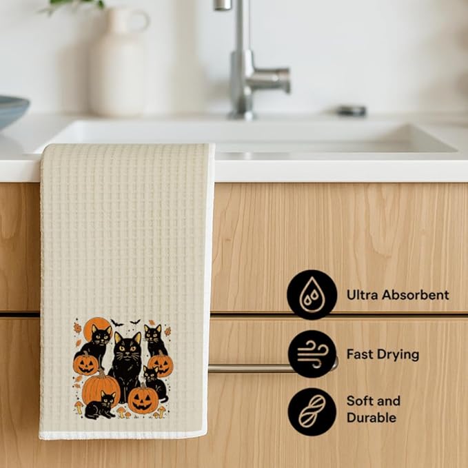 Funny Cat Pumpkin Gifts for Women Cat Mom Lover Lady, Fall Decor Kitchen Hand Towel,Dish Towels Baking Cooking Drying Cloth,Cute Hand Towel for Bathroom,Cats Themed Gifts for Halloween Birthday
