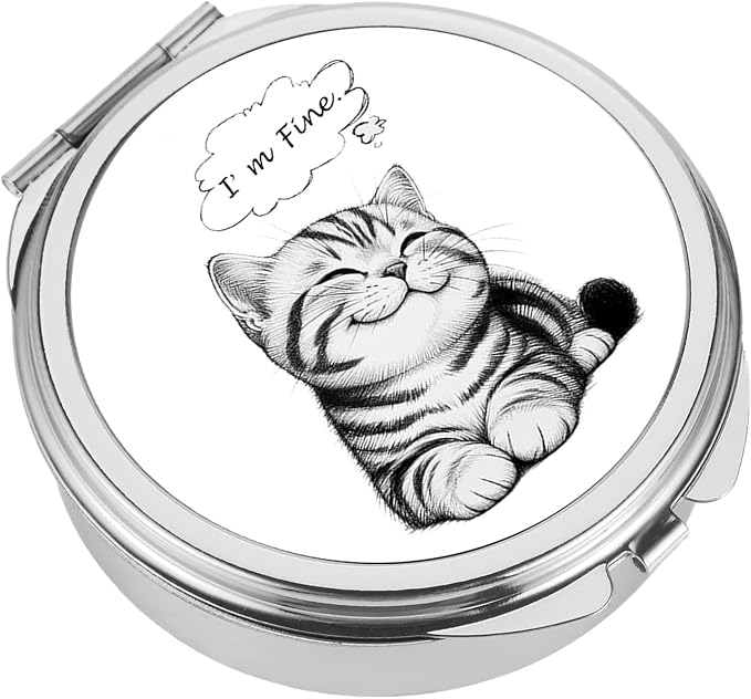 Small Pill Box 3 Detachable Compartments Pill Case with Mirror 2.4inches Pocket Round Medicine Organizer, Mini Portable Pill Organizer for Pocket Purse& Travel Convenience-Cute Black White Lovely Cat