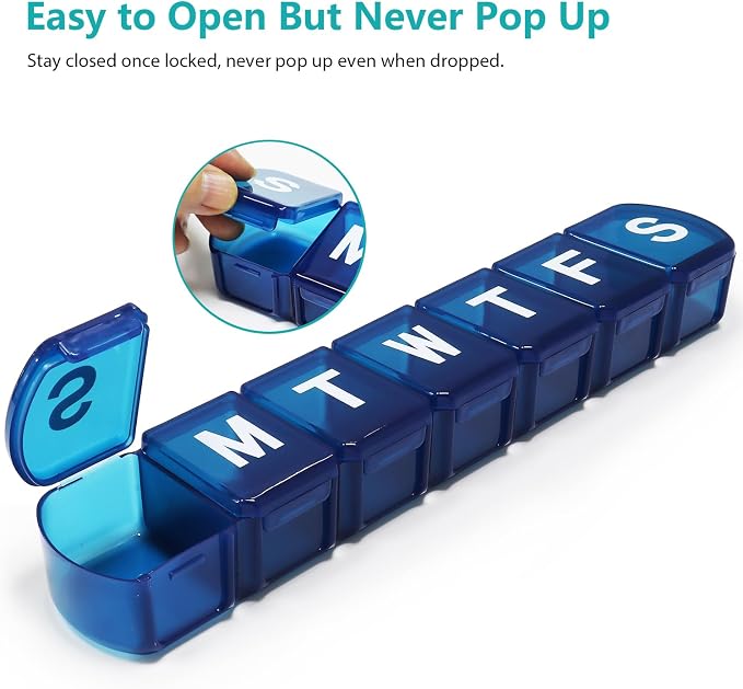 Extra Large Weekly Pill Box Organizer 7 Day, MOLN HYMY 1 Week Jumbo Pill Dispenser Case One Time a Day, Daily Medicine Container to Hold Medication, Vitamins, Fish Oils and Supplement (Blue