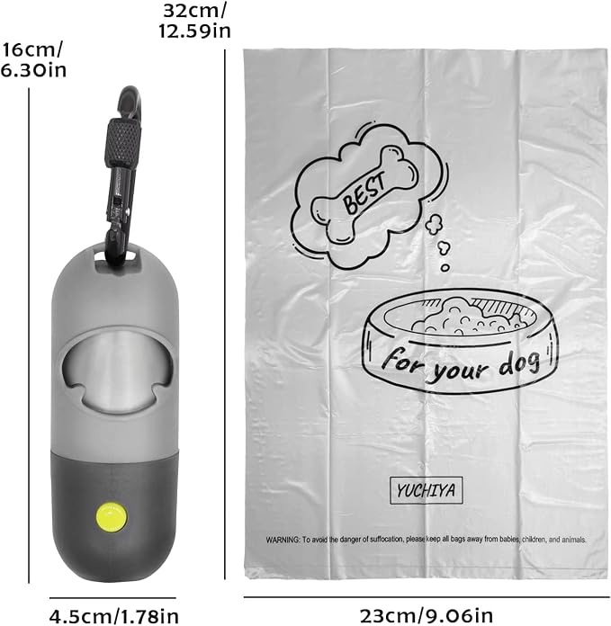 YUCHIYA Dog Poop Bag Holder Dispenser with LED Flashlight(Gray)