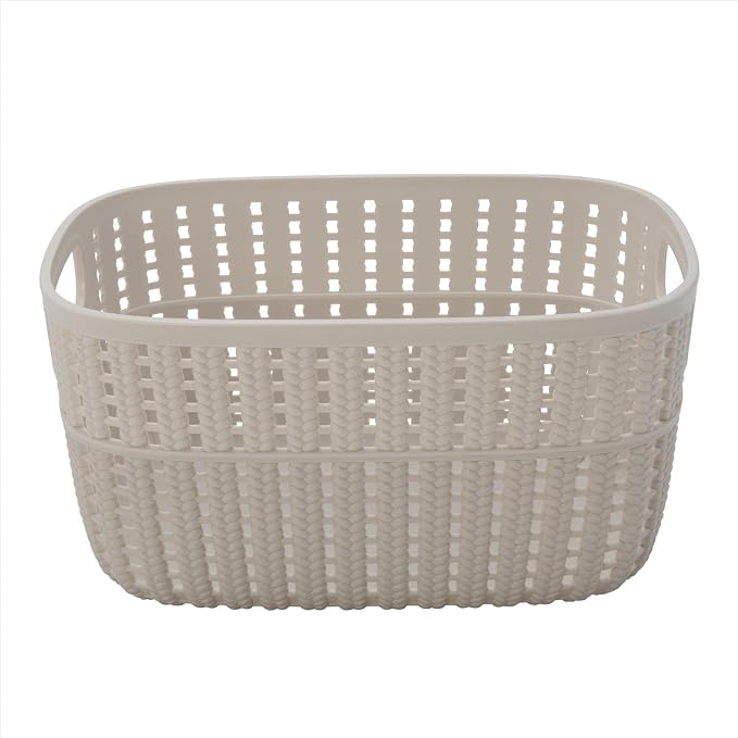 Simplify 4 Pack 2 Tone Sailor Knot Plastic Storage Tote | Decorative Basket | Closet Organization | De-clutter | Accessories | Toys | Bathroom Organization | Small | Ivory