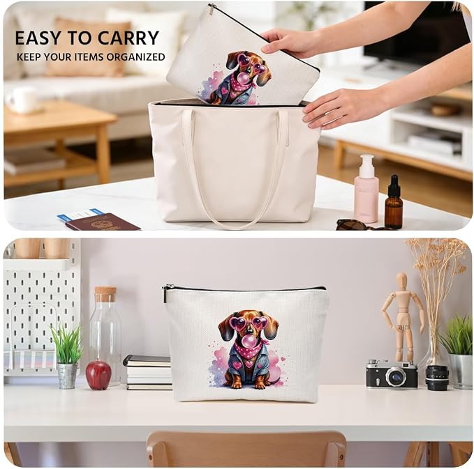 Cute Dachshund Makeup Bag, Dachshund Lovers Gifts Cosmetic Bag Makeup Pouch | Funny Weiner Dog Travel Toiletry Bags for Women Girls Friends Sisters Wife Christmas Friendship Graduation Birthday Gifts