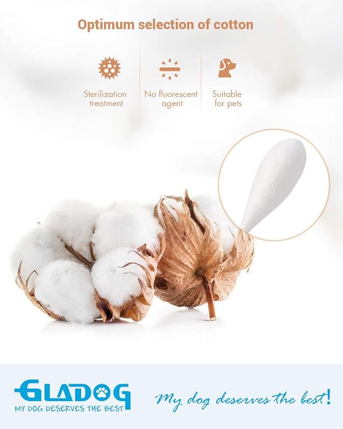 GLADOG 6 Inch Professional Large Cotton Buds for Dogs, Specially Designed Dog Cotton Buds with Bamboo Handle, Large Means Safe