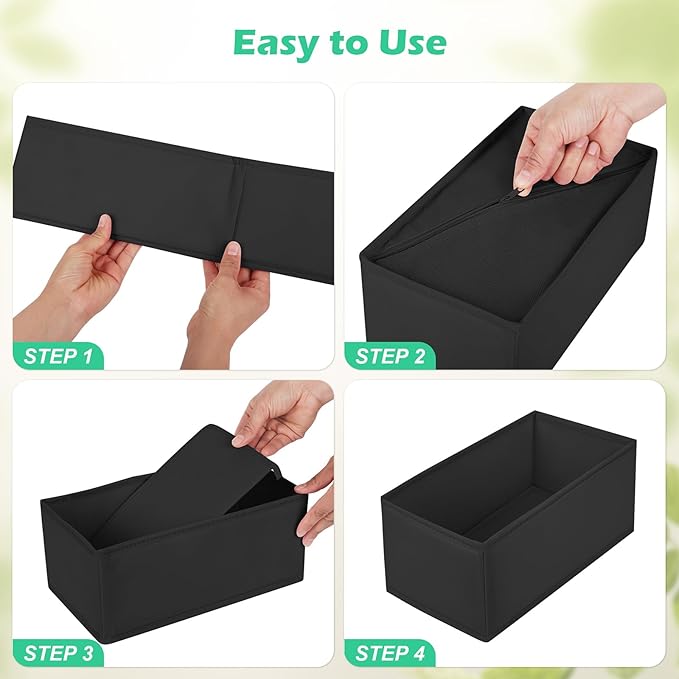 Drawer Clothing Organizer 16-Pack, Black Underwear Dividers | Multiple sizes Fabric Folding Wardrobe Organizer,Storage Bins Store Baby Clothes, Bras,Underwear,Panties,Belts,Socks,Ties