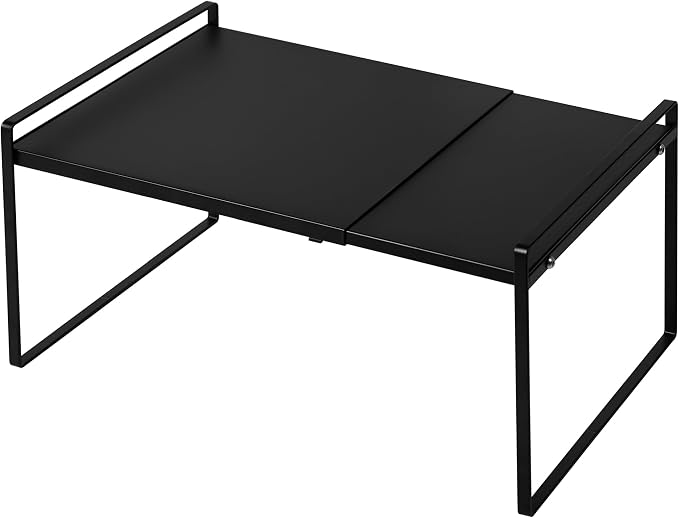 Nxconsu Expandable Shelf for Cabinets, Cabinet Shelf Riser, 12" Black | Heavy-Duty Organizer Metal Dish Riser for Cabinets Holds 50LBS and Expands 13.4 to 24.5 in for Kitchen Pantry Plate Mug Spice