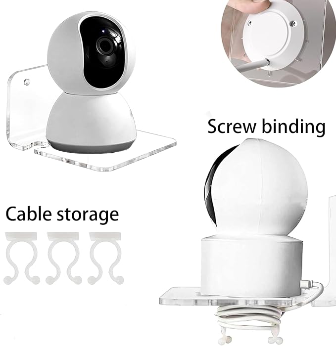 Acrylic Floating Wall Shelves 3Set for Security Cameras Baby Monitors Speakers Universal Small Wall Shelf with Cable Clips Strong Tapes No Drill Clear Easy to Install Adhesive Shelf