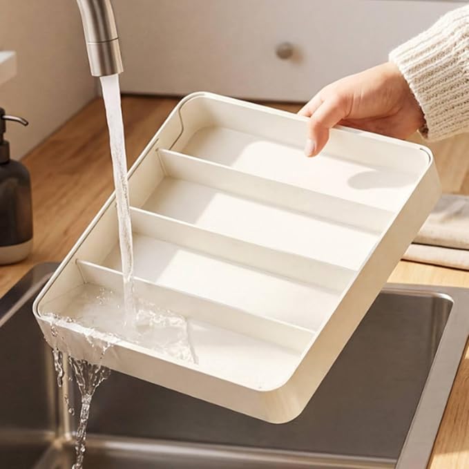 Drawer Organizer Expandable Cutlery Tray Utensil Holder Kitchen Divider With Modular Layout PET Build Smooth Corners To Protect Hands Suitable for