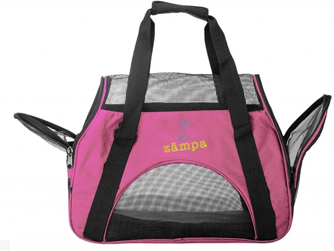 Airline Approved Soft Sided Pet Carrier by Zampa, Low Profile Travel Tote, Removable pad, Premium Zippers & Under Seat Compatibility, for Cats and Small Dogs, 2 Openings, Shoulder Strap For Travel