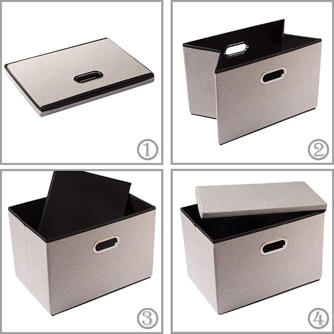 Large Foldable Storage Bin with Lid [1-Pack] Linen Fabric Decorative Storage Box Organizer Container Basket Cube with Handles Divider for Closet Office Living Room Light Grey(17.7x11.8x11.8)