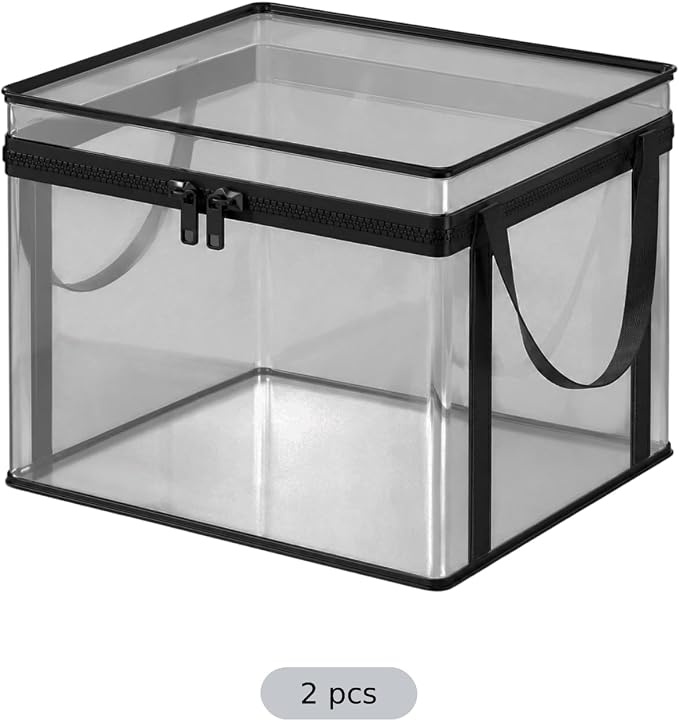 2 Pcs Plush Toy Storage Bins, Clear Stuffed Doll Organizer with Zip Lid and Handles, Stackable Foldable Storage Box Set for Bedroom, Living Room, Playroom