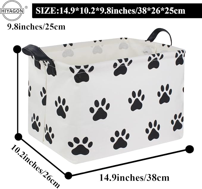 Dog toy Basket Dog Toy Bin Cute Toy Storage Basket Organizer Box Kids Gift Basket Empty Rectangular Room Decor for Home(Paw)