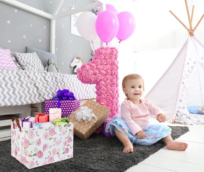 Rose Pink Baby Basket Nursery Baskets Girl Baby Storage Bins Rectangular Cute Kids Toy Storage Bin Organizer Book Shelf Basket Rose Room Decor(Pink Rose)