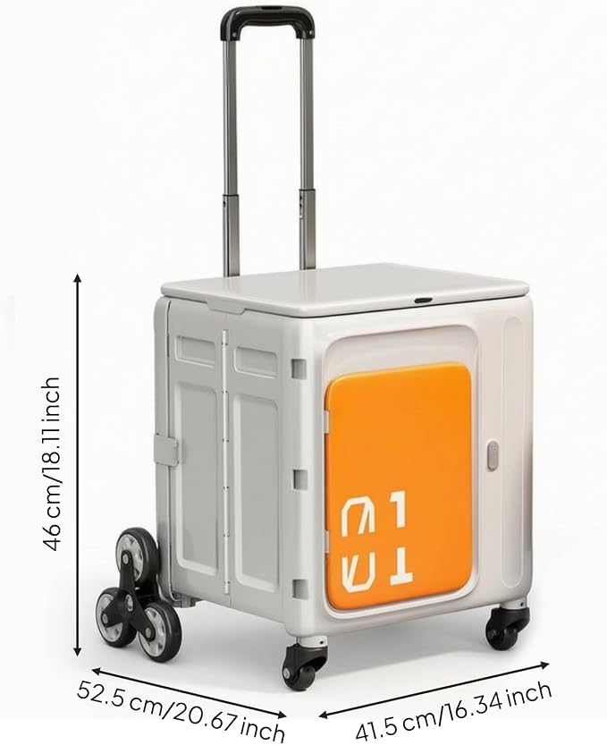 Gralara Rolling Crate with Lid Portable Foldable Rolling Crate Compact Folding Utility Cart for Camp, Orange White