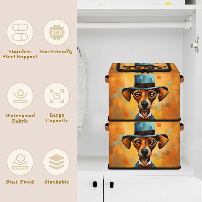 Pardick Gentleman Dog Storage Bin Storage Basket with Zipper Lid Collapsible Cloth Organizer Closet Shelf Basket Cube Bins Dustproof Clothes Organizer for Bedroom, Nursery